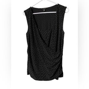 Ann Taylor Sleeveless Faux Wrap Top Women’s Medium Polka Dot Black White Career